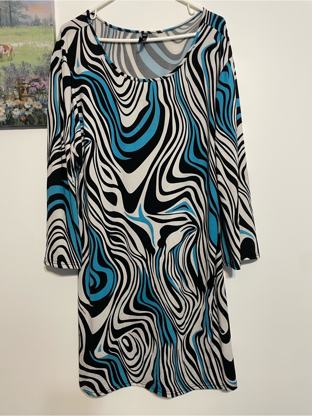 White Mark Black, White & Blue Swirl Long Sleeve Dress 3xl